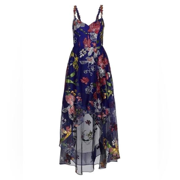 Marchesa Notte Asymmetric Floral Embroidered Gown Dress Hi-Low Tulle Skirt NWT - Picture 12 of 12